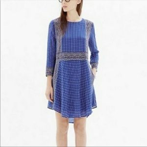 Madewell Blue Printed Long Sleeve Mini Dress